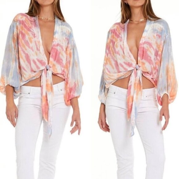 New Young Fabulous & Broke Carmen Ombre Tie Open Front Top NWT Small - Picture 7 of 15